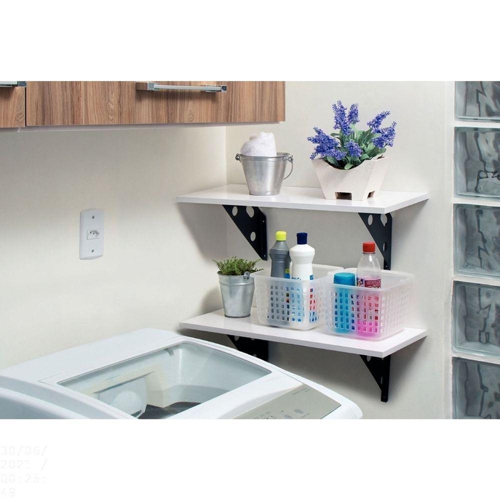 Prateleira Elite Em Madeira Pinus Com Acabamento Branco Suporte Metálico 400x250x15 Mm - 6