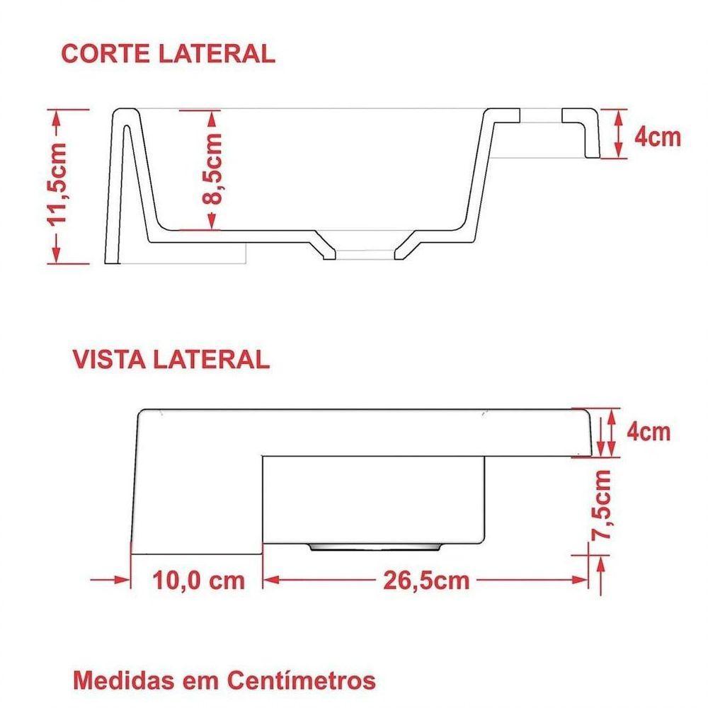 Cuba Pia Semi Encaixe Para Banheiro Retangular 54cm Xrt C08 Vermelho - 3