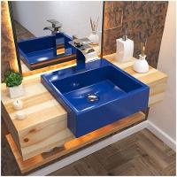 Cuba Pia Semi Encaixe Para Banheiro Quadrada Kuad 395 C08 Azul Escuro - 4