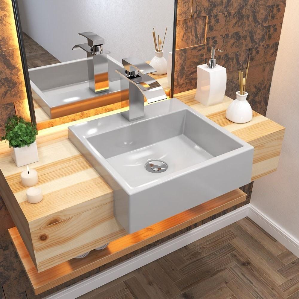 Cuba Pia Semi Encaixe Para Banheiro Quadrada Kuad 395 C08 Cinza - 4