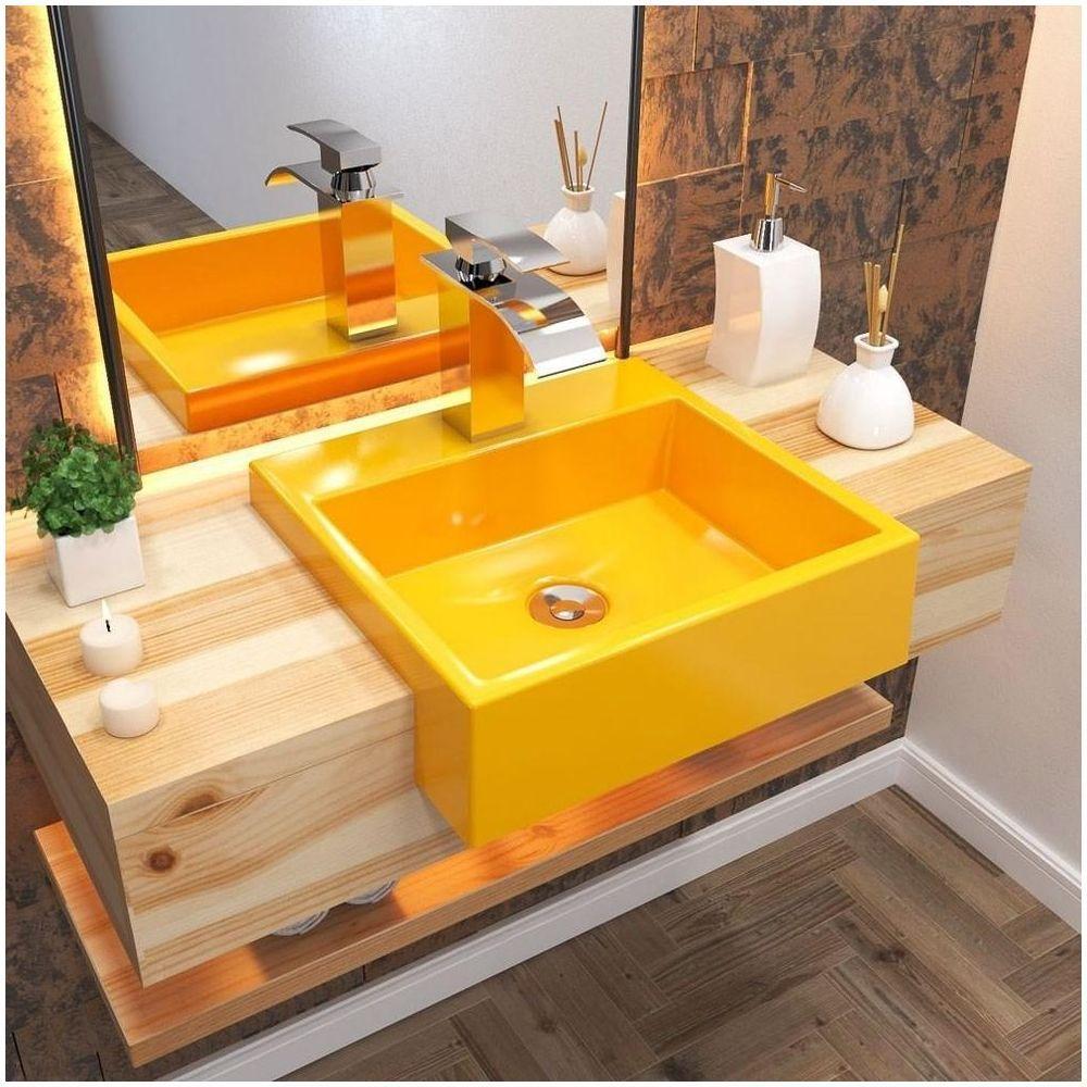 Cuba Pia Semi Encaixe Para Banheiro Quadrada Kuad 395 C08 Amarelo - 4