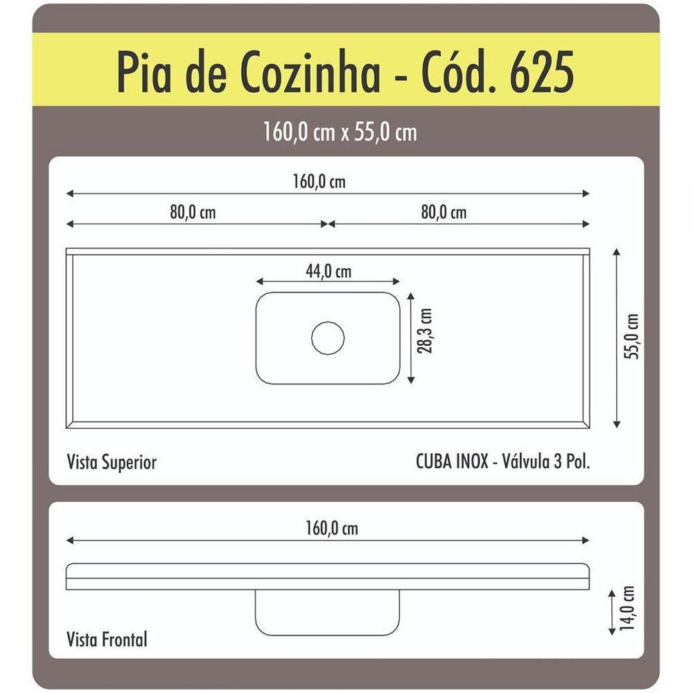 Pia De Cozinha Roralit Granitado Com Cuba Em Inox 160Cm - 562508 Travertino - 2
