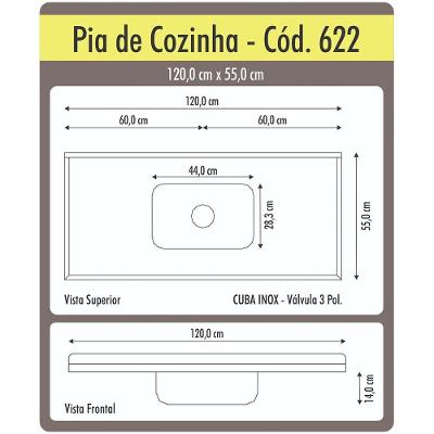 Pia De Cozinha Roralit Granitado Com Cuba Em Inox 120Cm 562208 Travertino