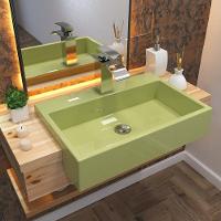 Cuba Pia Semi Encaixe para Banheiro Retangular Verde Acqua - 7