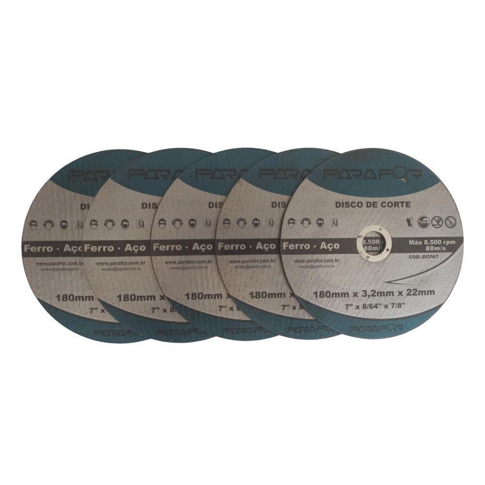 5 Discos de Corte Ferro e Aço 7 X 7/8 - 1
