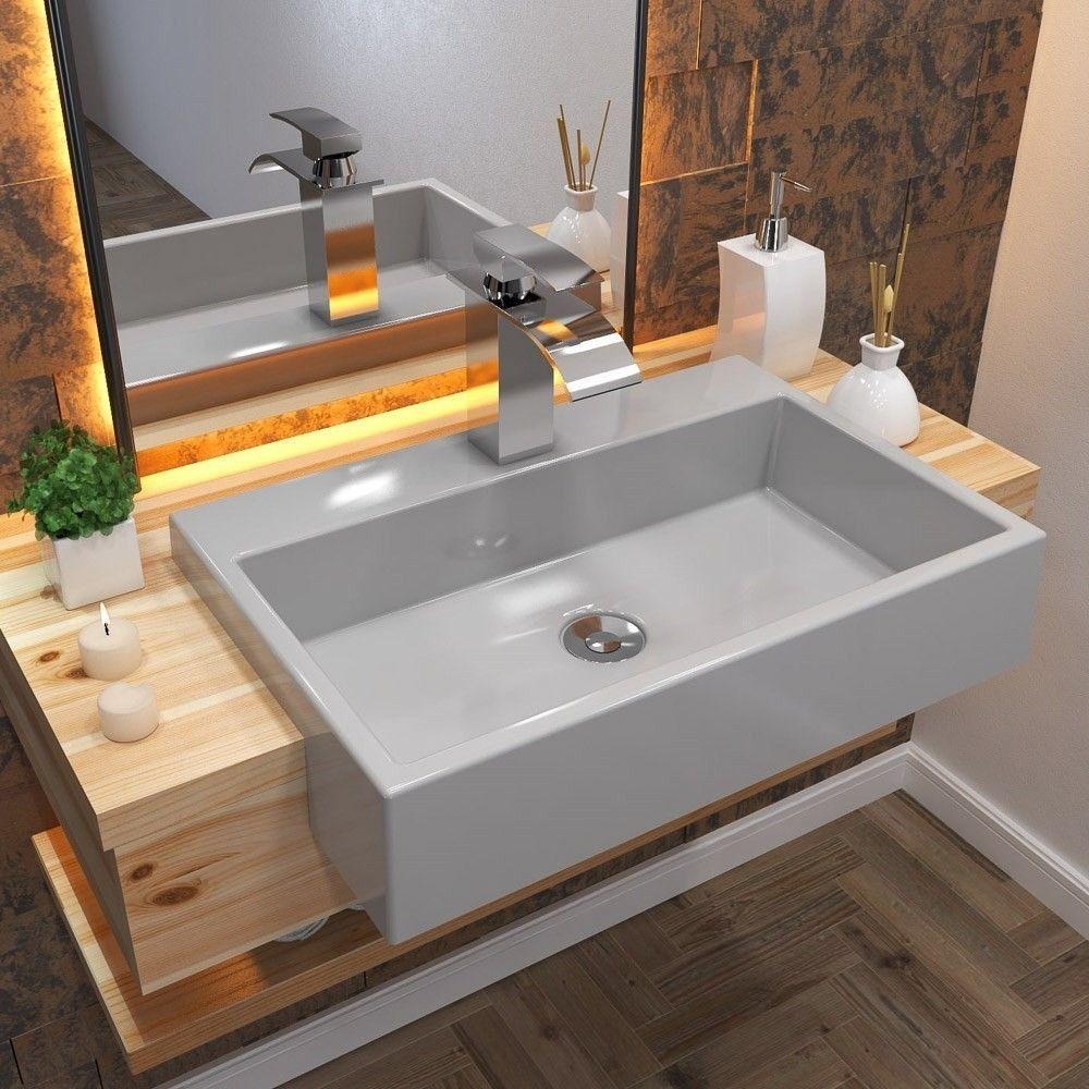 Cuba Pia Semi Encaixe Para Banheiro Retangular 54cm Xrt C08 - 7