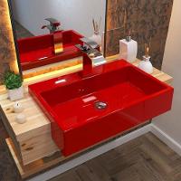 Cuba Pia Semi Encaixe para Banheiro Retangular 54cm Vermelho - 7