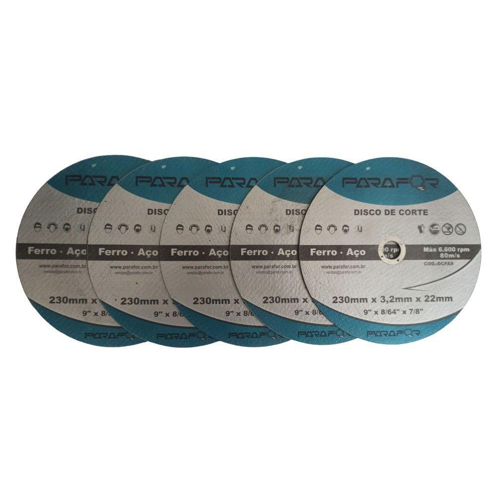 5 Discos de Corte Ferro e Aço - 9 X 7/8 (230 X 3.2 X 22mm) - 2