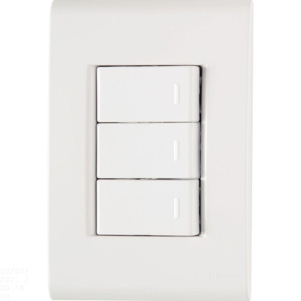 Conjunto 4x2 Com 3 Interruptores Simples Tramontina Liz 10 A 250 V Branco Tramontina - 1