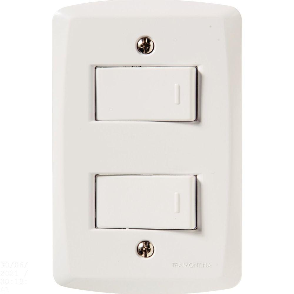 Conjunto 4x2 Com 2 Interruptores Simples 10 A 250 V Tramontina Lux2 Branco Tramontina - 1