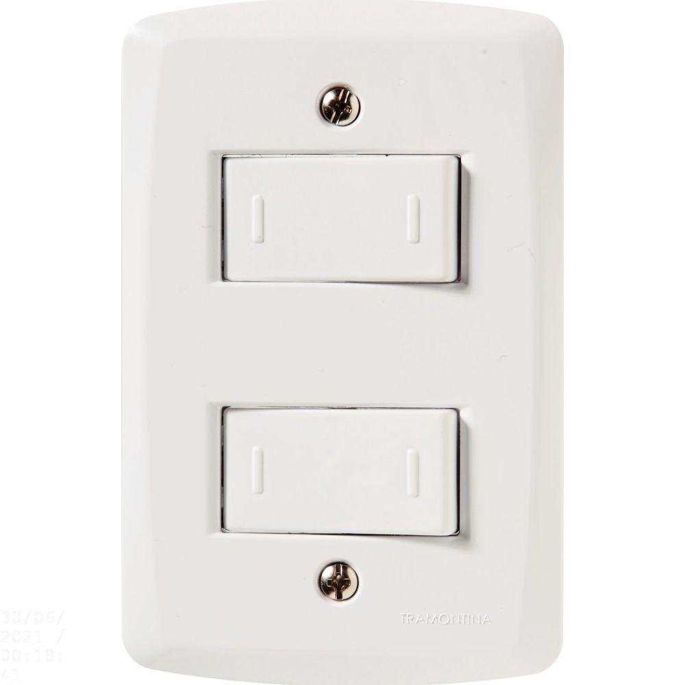 Conjunto 4x2 Com 2 Interruptores Paralelos 10 A 250 V Tramontina Lux2 Branco Tramontina - 1