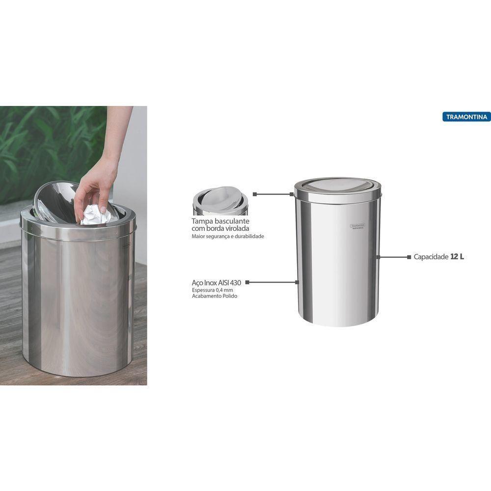 Lixeira Inox Tramontina Swing com Acabamento Polido 12 L - 3
