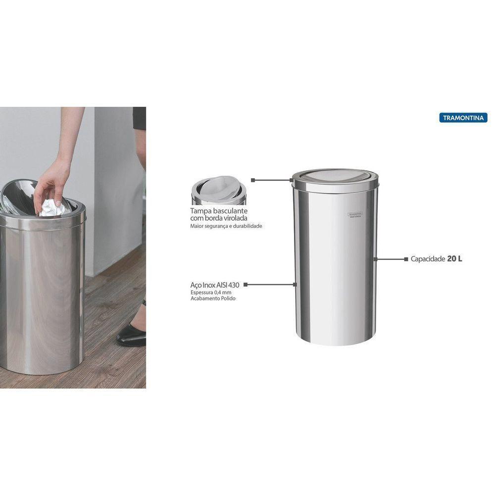 Lixeira Inox Tramontina Swing com Acabamento Polido 20 L - 2