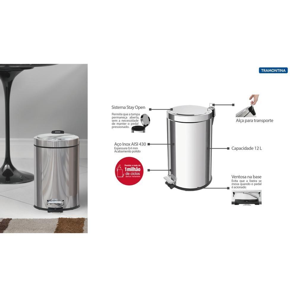 Lixeira Tramontina com Pedal Inox 12 L - 7