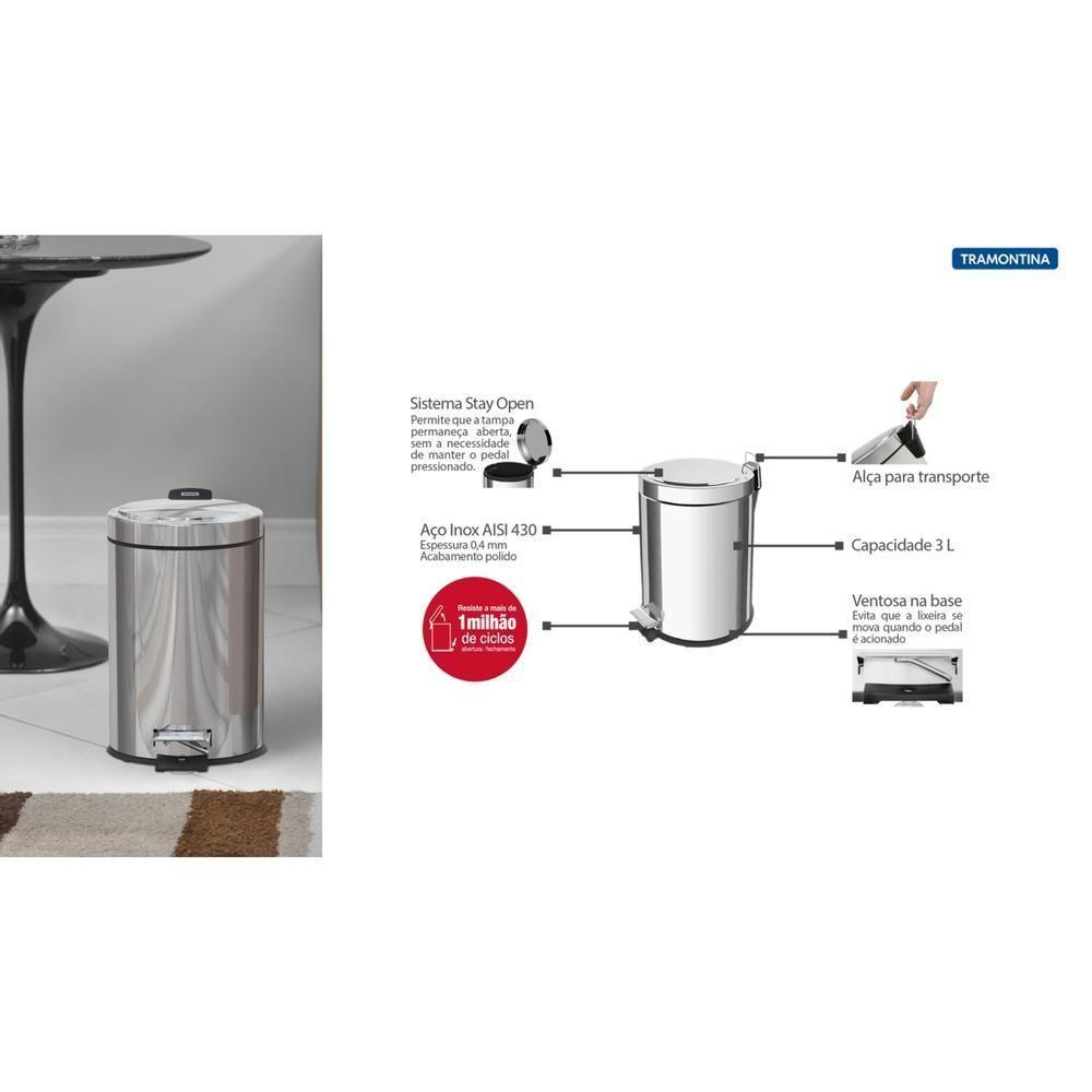 Lixeira Com Pedal Em Aço Inox 3 Litros Tramontina - 3