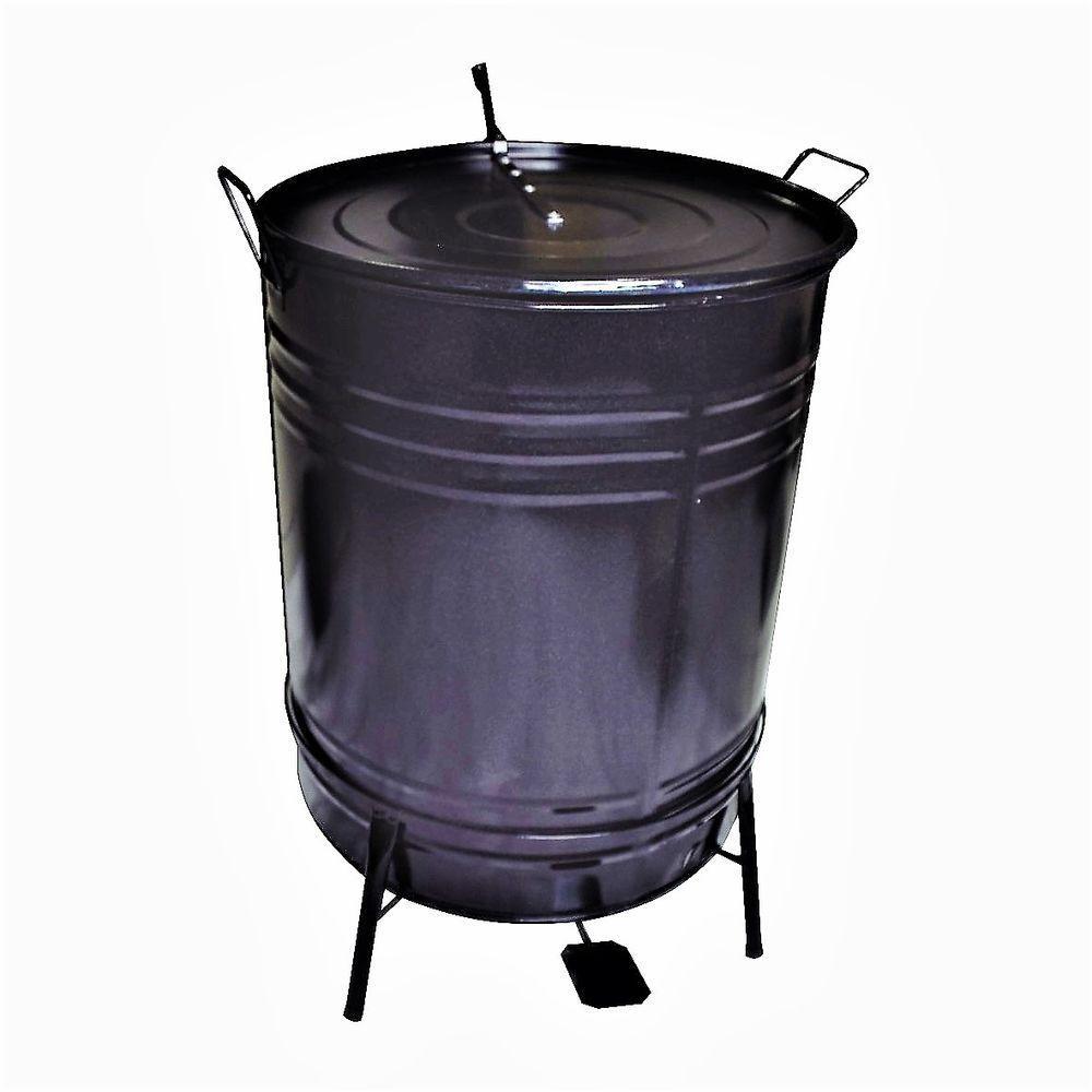 Lixeira De Tambor Em Aço Com Suporte Pedal Preta 70 Litros - 1