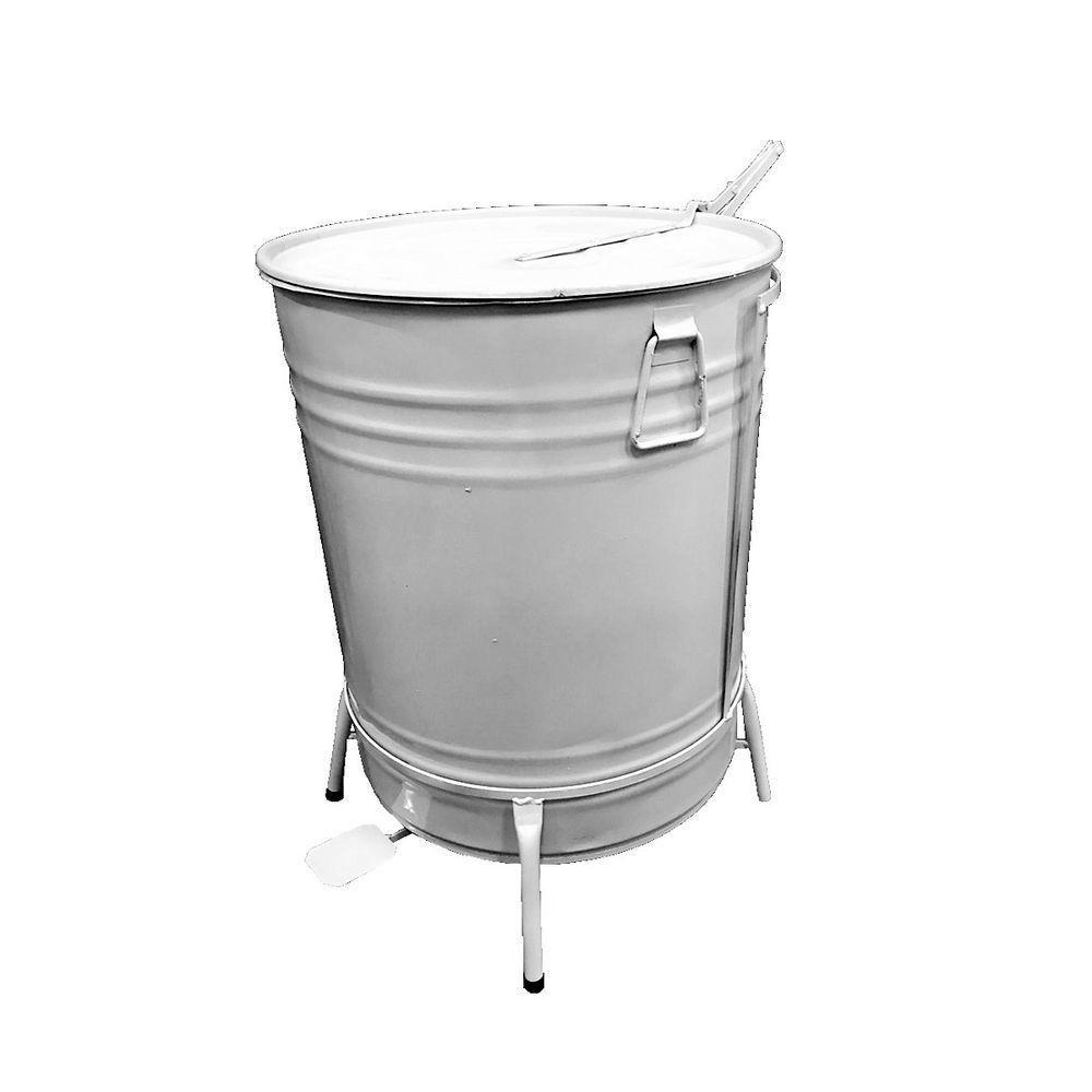 Lixeira De Tambor Em Aço Com Suporte Pedal Branca 70 Litros - 1
