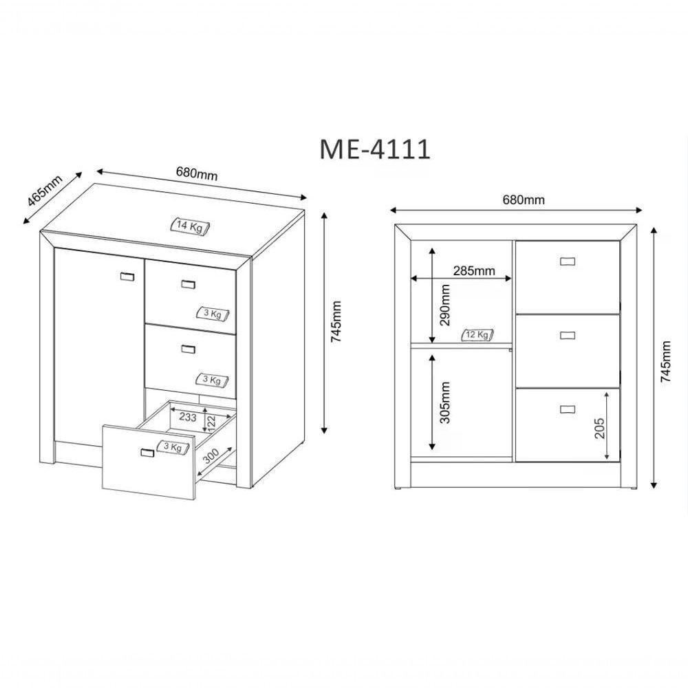 Balcão Para Escritório 1 Porta 3 Gavetas Me4111 Branco - 5