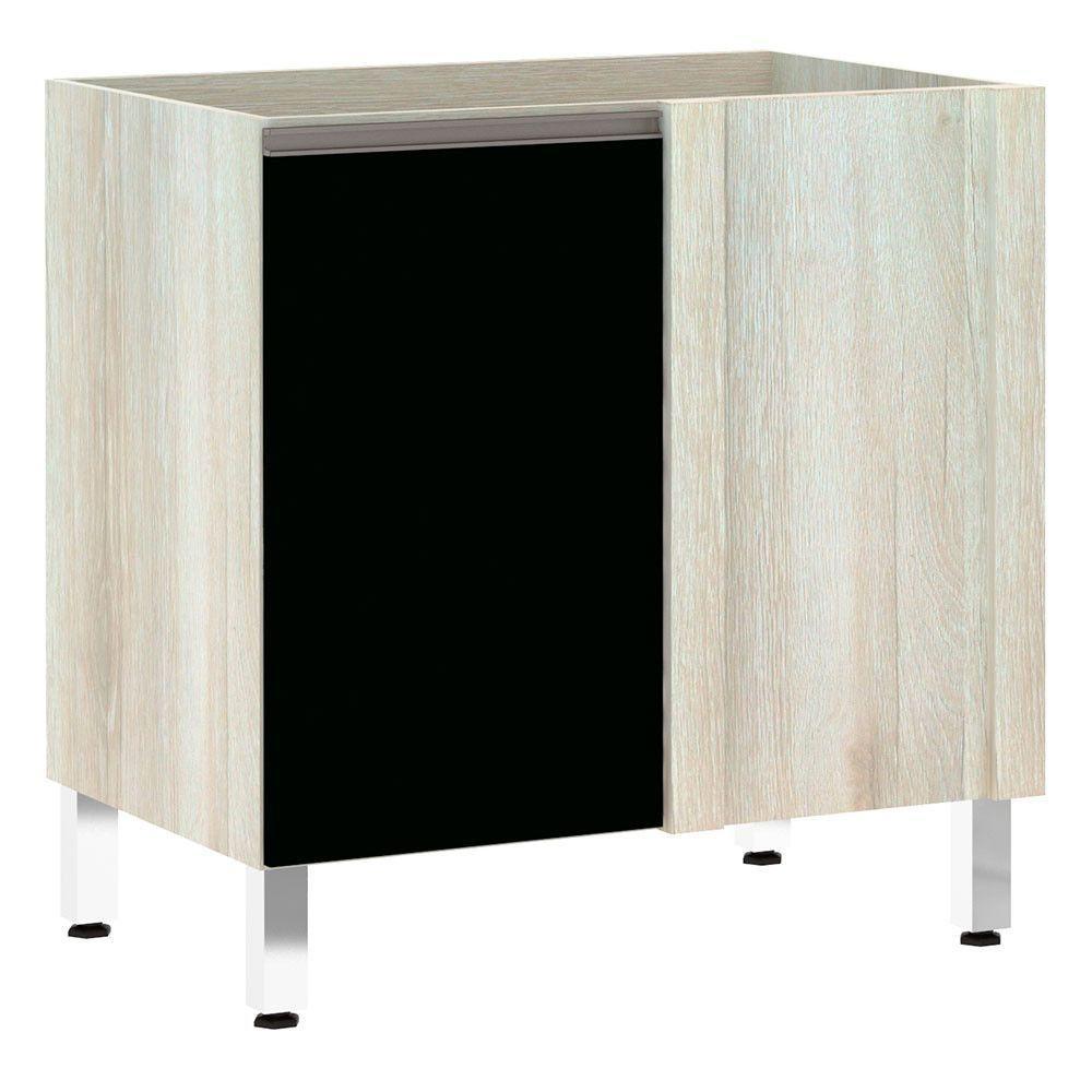 Balcão Sem Tampo Canto Reto Luciane 80cm Luci Legno Crem e Preto Tx - 1