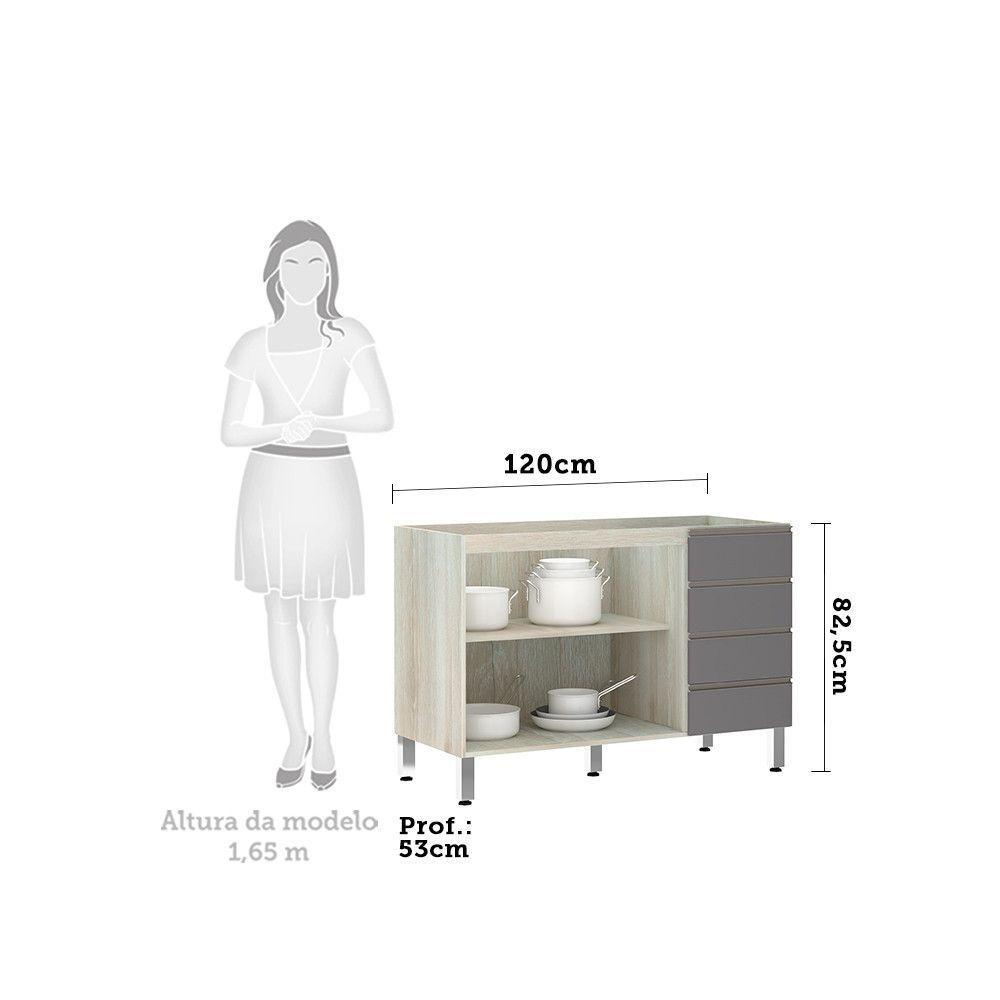 Balcão De Pia Sem Tamp 120cm E Luci Legno Crem e Cinza Puro - 3