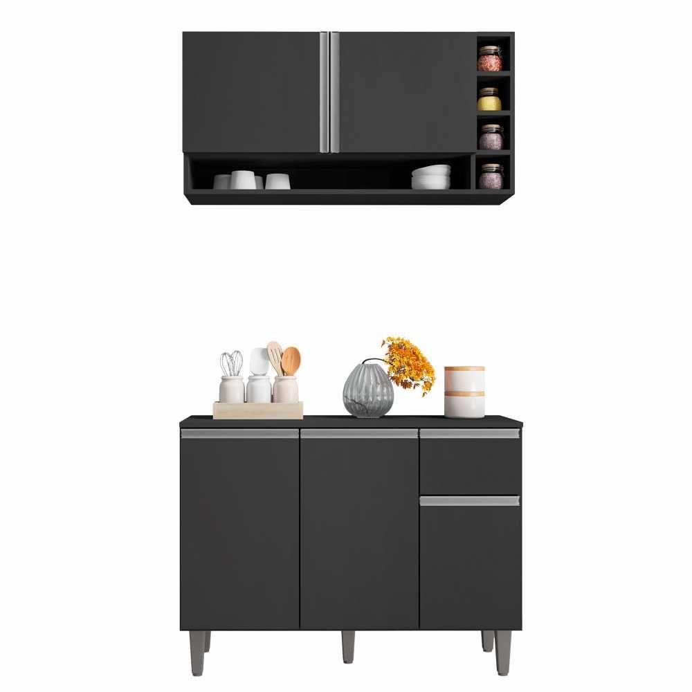 Balcão De Pia E Aéreo Cozinha 105cm Cinza Fosco Sem Tampo - 1