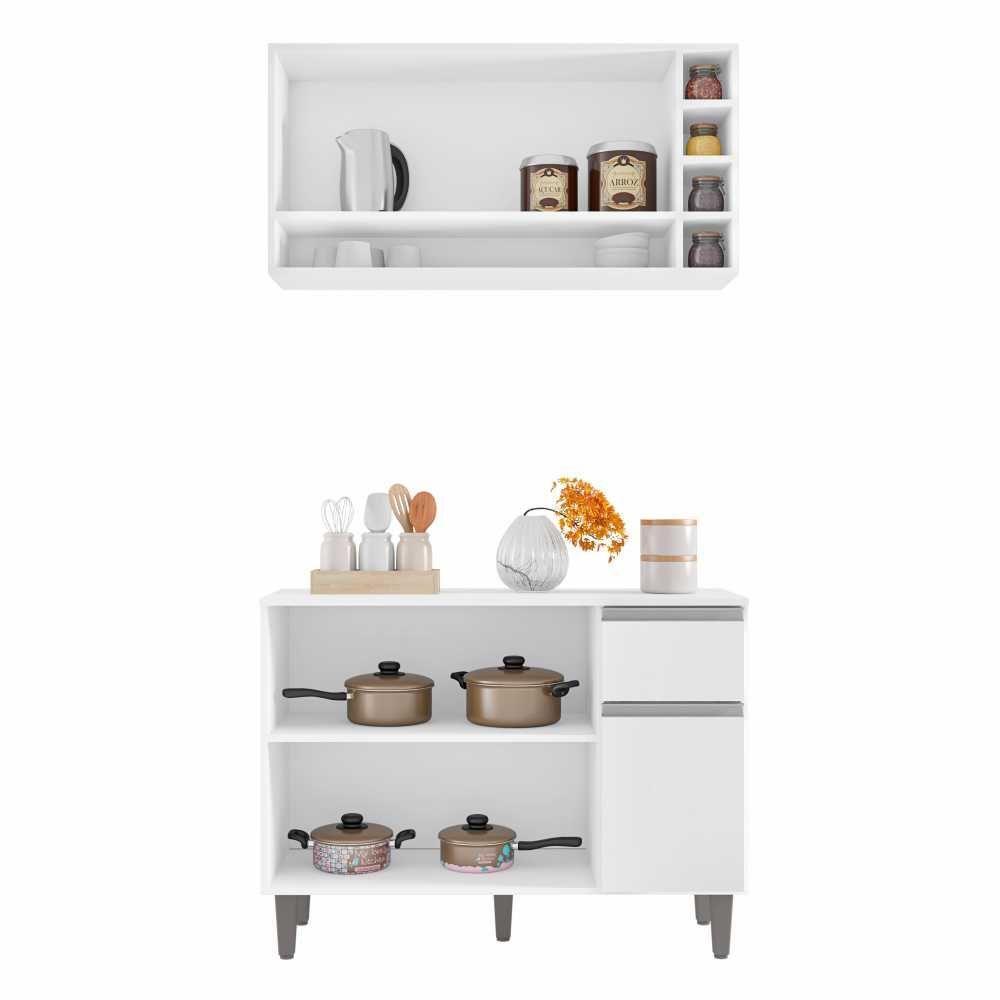 Balcão De Pia E Aéreo Cozinha 105cm Cinza Fosco Sem Tampo - 2