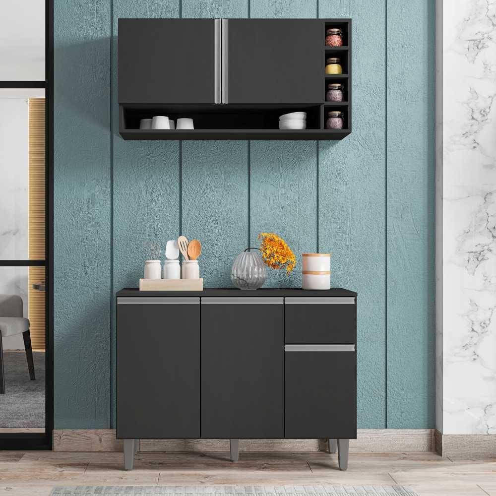 Balcão De Pia E Aéreo Cozinha 105cm Cinza Fosco Sem Tampo - 3