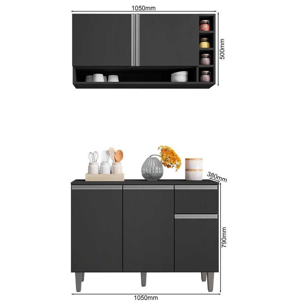 Balcão De Pia E Aéreo Cozinha 105cm Cinza Fosco Sem Tampo - 4