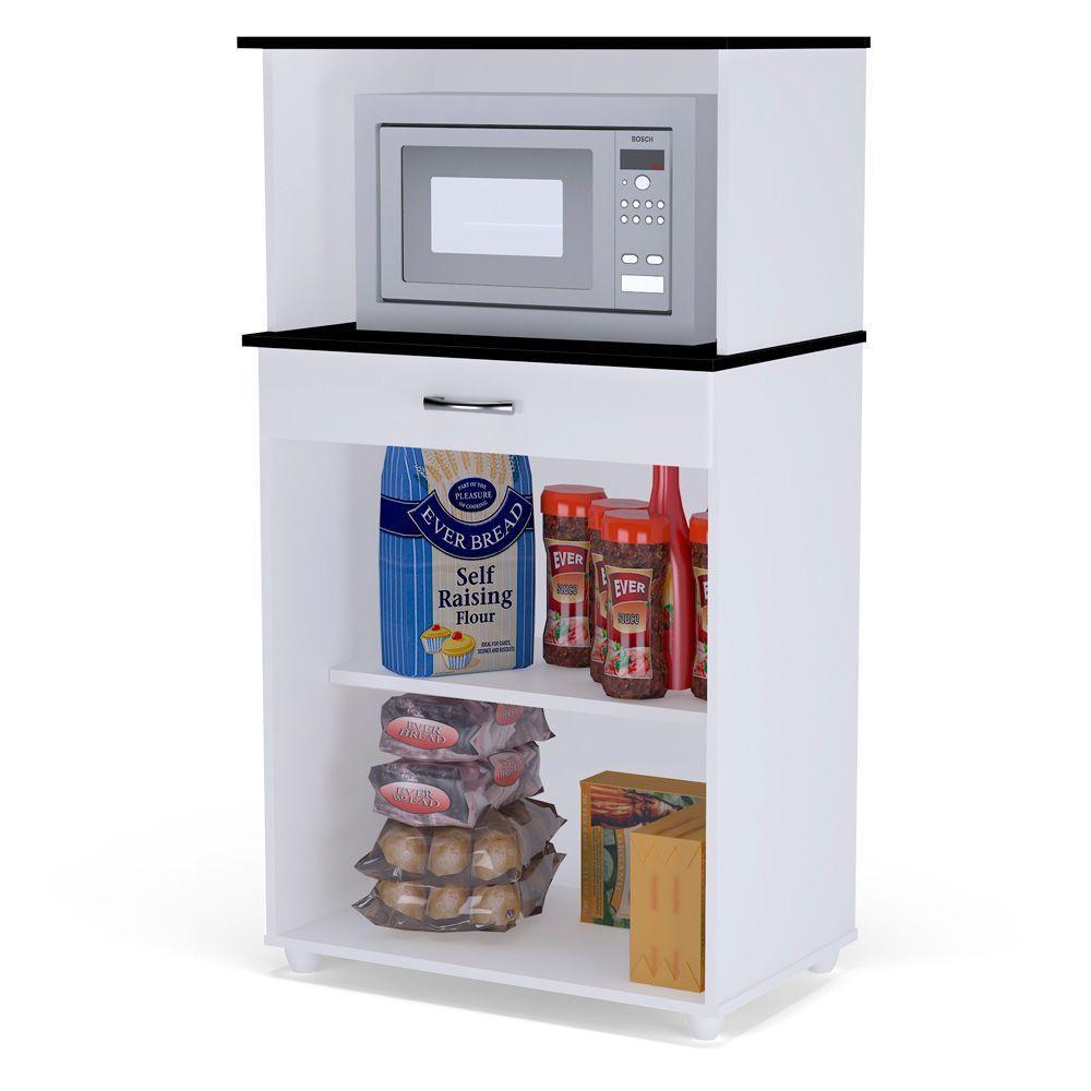 Balcão Microondas Cozinha 2 Portas Carina Branco E Preto - 4
