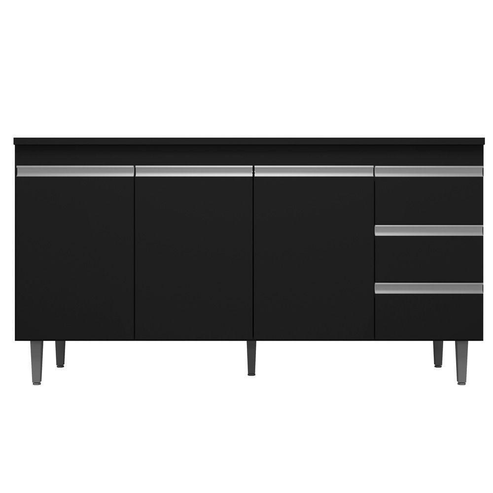 Balcão De Pia Cozinha 3 Portas 150Cm Preto Sem Tampo - 1