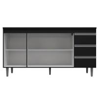 Balcão De Pia Cozinha 3 Portas 150Cm Preto Sem Tampo - 5