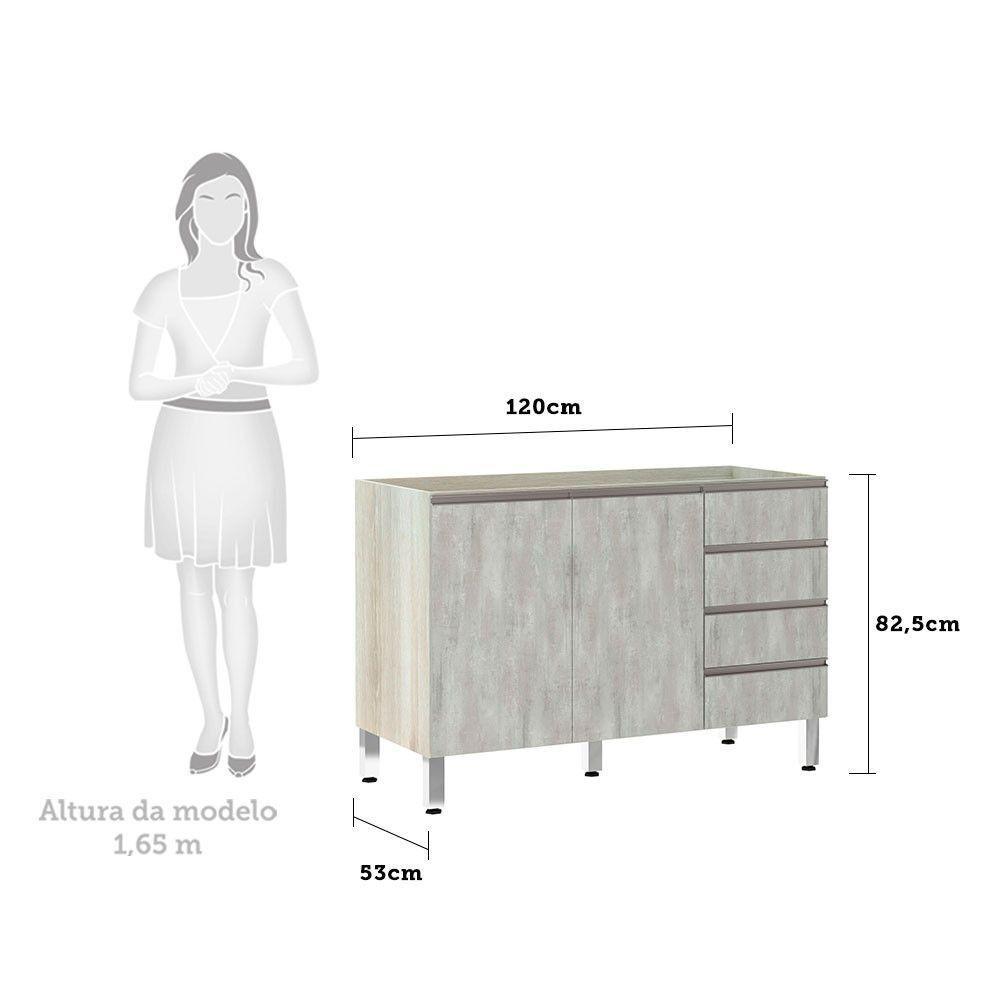 Balcão De Pia Sem Tamp 120cm E Luci Legno Crem e Concreto - 2