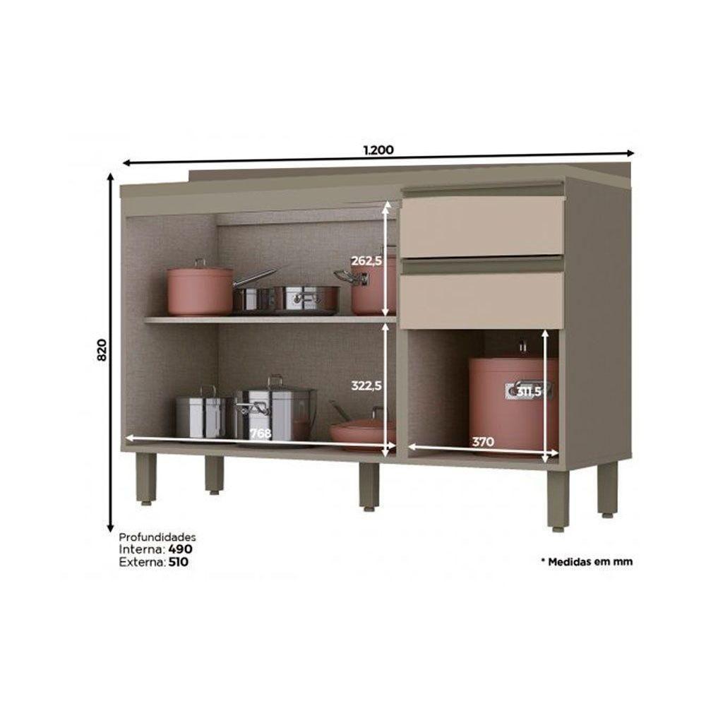 Balcão de Cozinha Connect 3 Portas e 2 Gavetas c/Tampo Duna/Cristal - Henn - 3