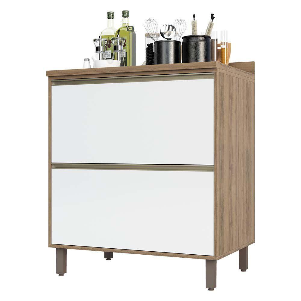 Balcão e Tampo 80 Cm 2 Gavetões Mel Vanill e Branco - 1