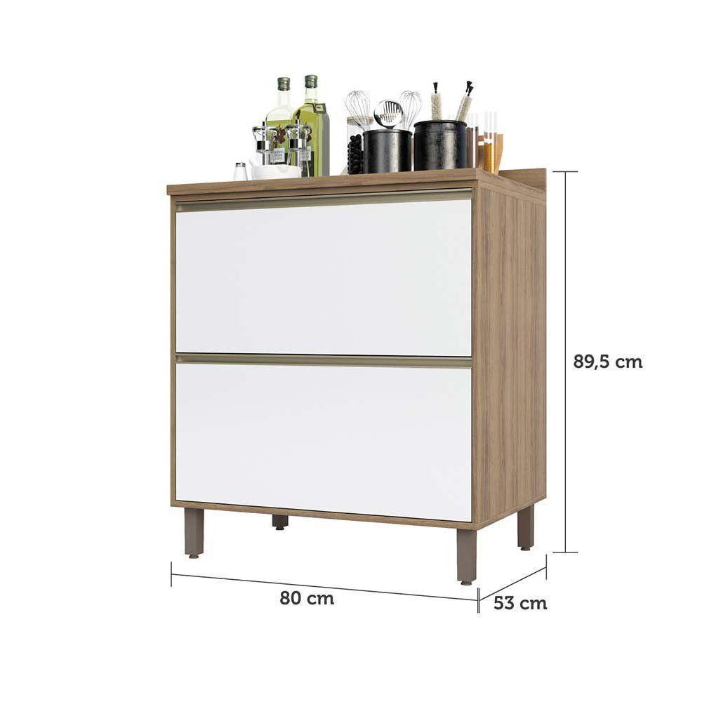 Balcão e Tampo 80 Cm 2 Gavetões Mel Vanill e Branco - 3