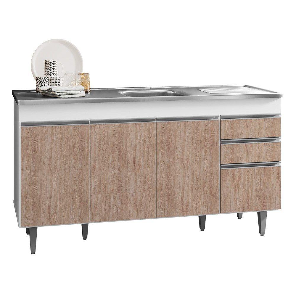 Balcão Gabinete com Pia Inox 150cm 4 Portas 2 Gavetas Branco - 2