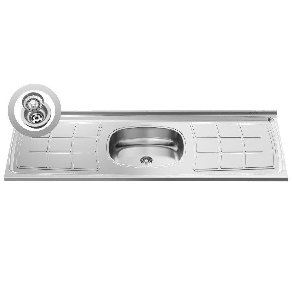 Balcão Gabinete com Pia Inox 150cm 4 Portas 2 Gavetas Branco - 6
