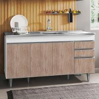 Balcão Gabinete com Pia Inox 150cm 4 Portas 2 Gavetas Branco - 9