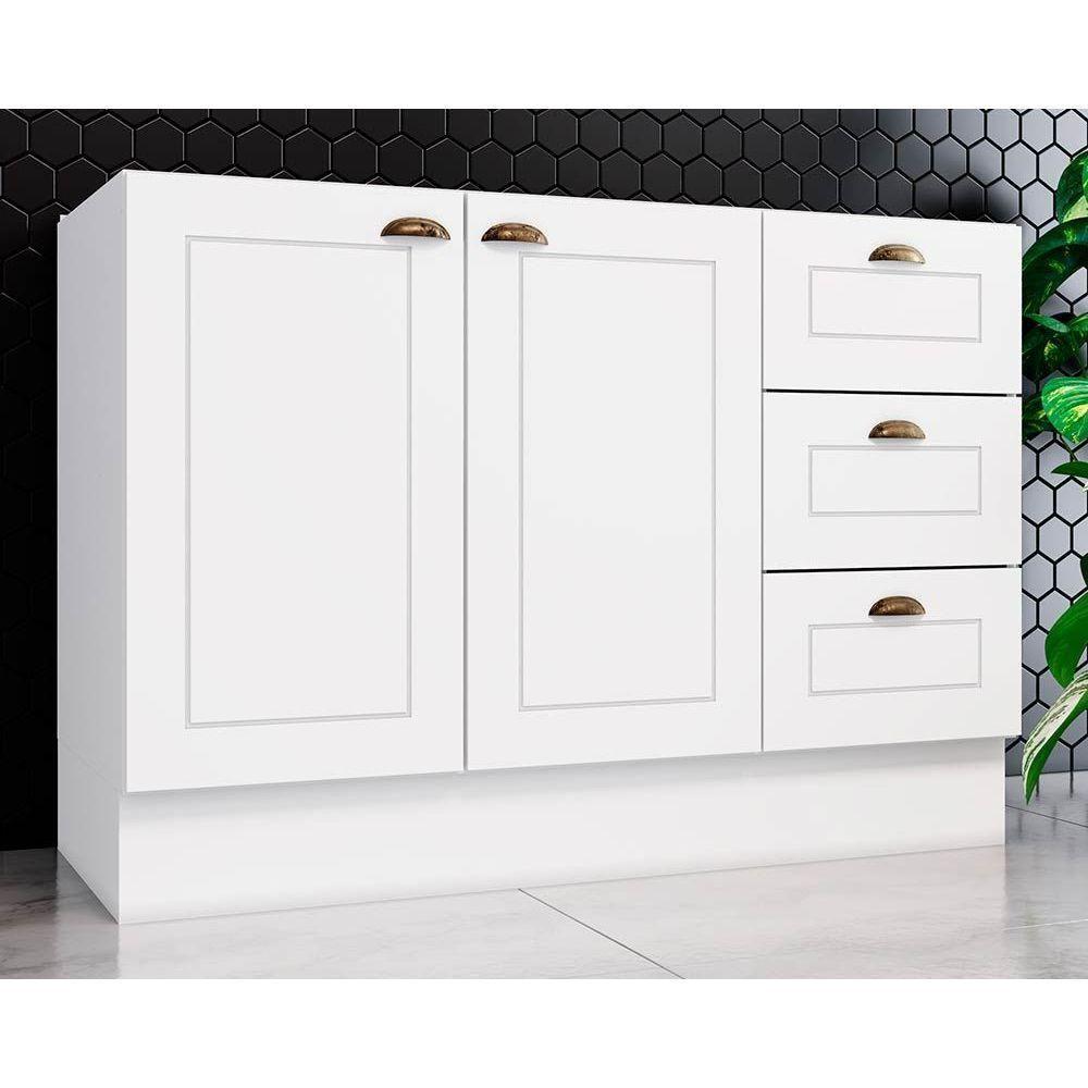 Balcão de Cozinha  Americana 2 Portas e 3 Gavetas s/ Tampo 120cm Branco - Henn - 1