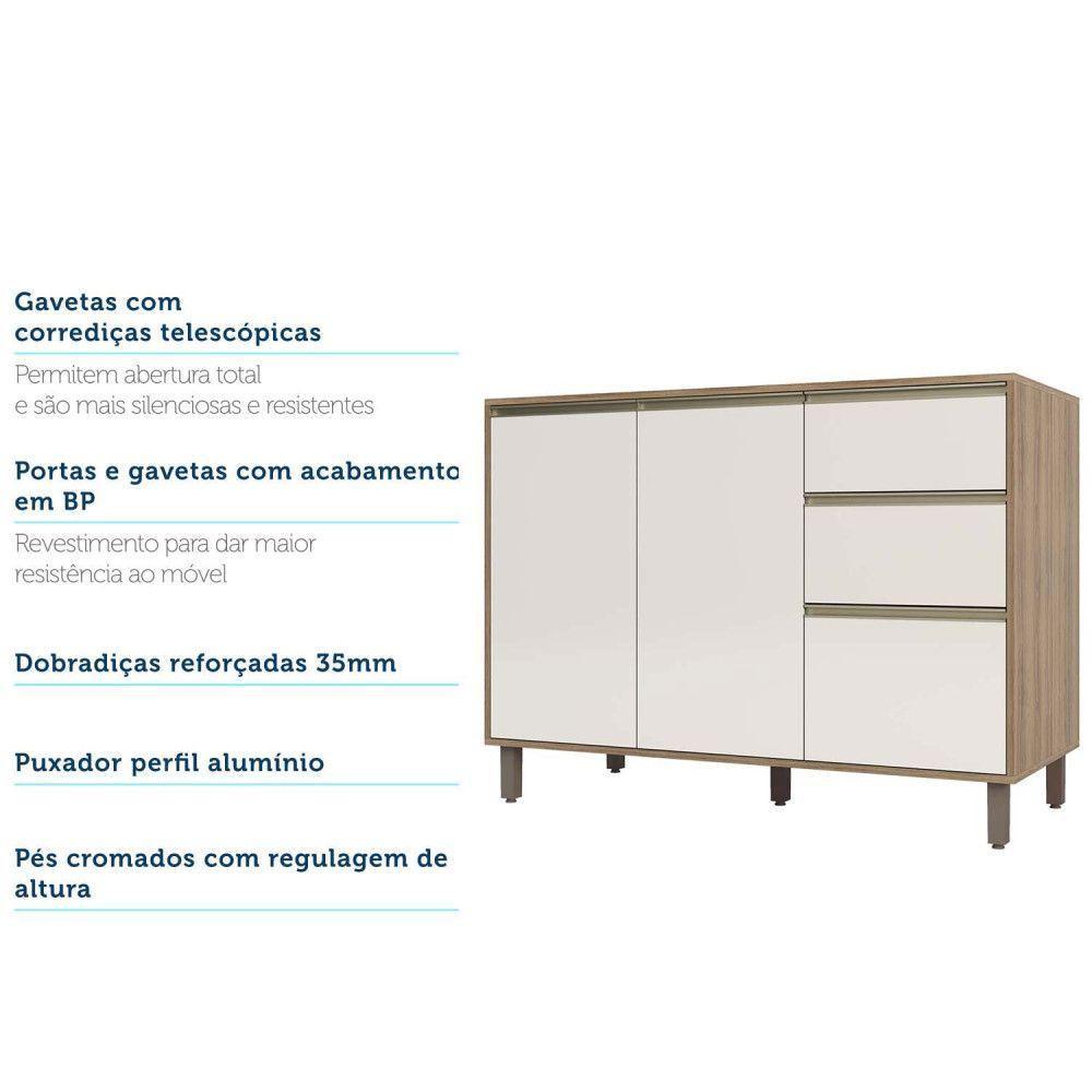 Balcão Para Pia Sem Tampo 120 Cm De Abrir 3 Gavetas Mel Vanill e O - 2