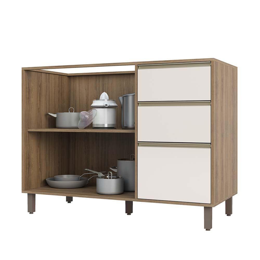 Balcão Para Pia Sem Tampo 120 Cm De Abrir 3 Gavetas Mel Vanill e O - 5