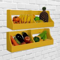 Fruteira Suspensa De Parede Prateleira Porta Legumes Cozinha Em Madeira Amarelo Laca - 6