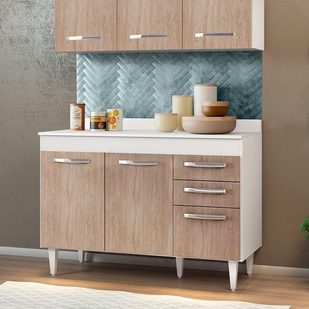 Balcão Pia 120cm 03 Portas 02 Gavetas Branco/Castanho - 5