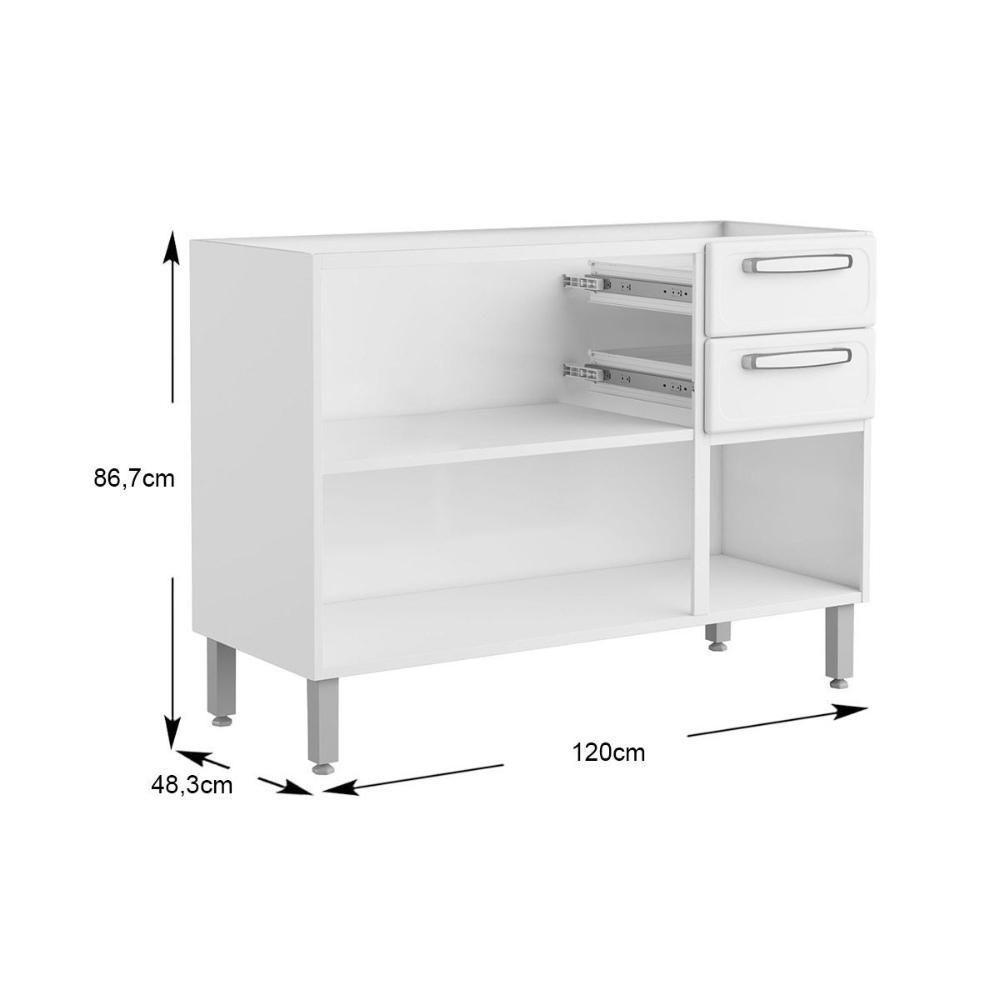 Balcão de Cozinha Modulado  Evidence 7024 3 Portas e 2 Gavetas s/ Tampo Branco - Bertolini - 4