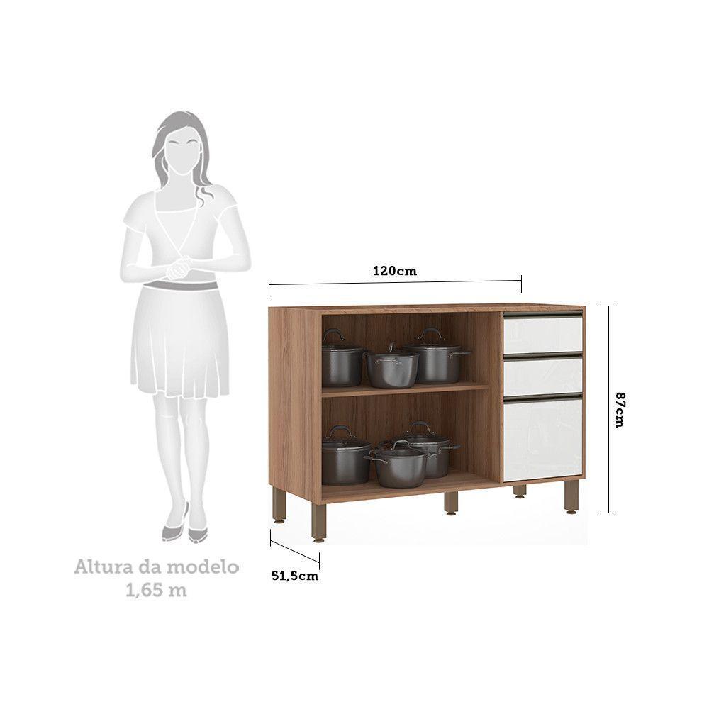 Balcão Para Pia Sem Tampo 120 Cm De Abrir 3 Gavetas Mel Vanill e Branco - 4