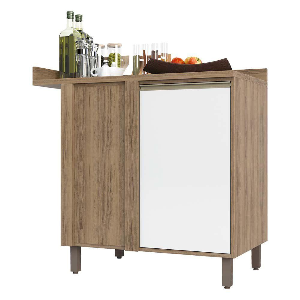 Balcão e Tampo Canto Reto 95 Cm De Abrir 1 Prateleira Mel Vanill e Branco - 1