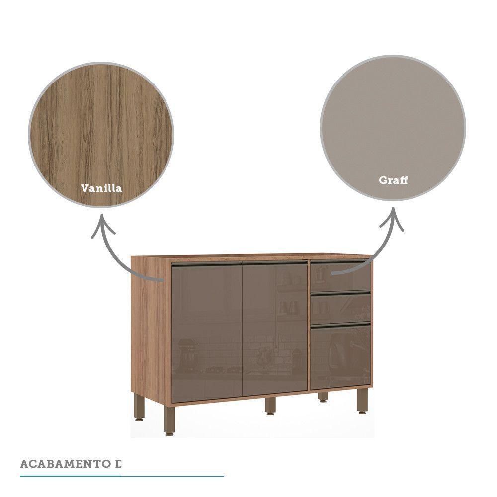 Balcão Para Pia Sem Tampo 120 Cm De Abrir 3 Gavetas Mel Vanill e Gra - 2