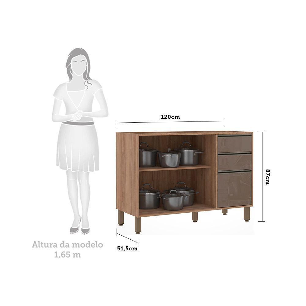 Balcão Para Pia Sem Tampo 120 Cm De Abrir 3 Gavetas Mel Vanill e Gra - 4