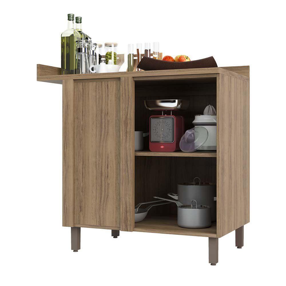 Balcão De Cozinha Com Tampo Canto Reto 1 Porta Mel Luciane Vanilla-graff - 3