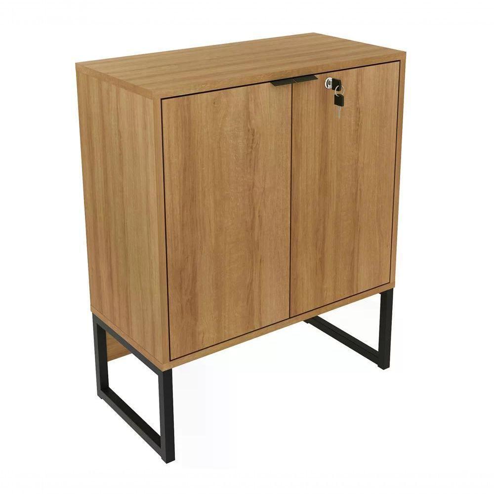 Balcão 02 Portas Com Chave Pes Tubular Me4154 Amêndoa Preto - 1